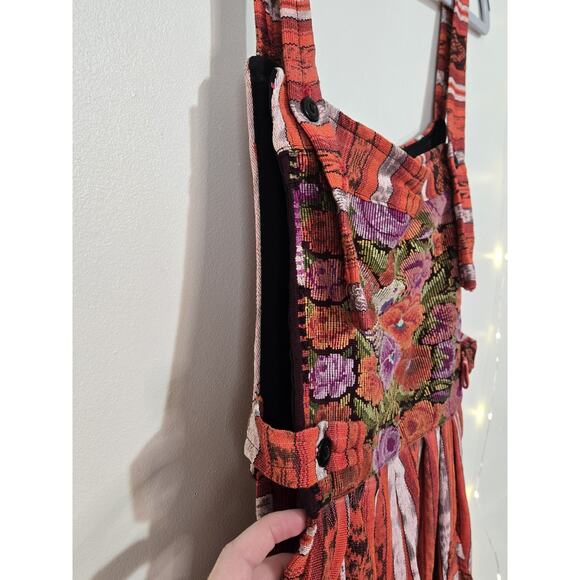 VINTAGE Women's Guatemalan Huipil Tapestry Floral Overalls Jumpsuit M Hippie - Picture 6 of 15